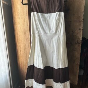 Brown and White Colorblock Dress